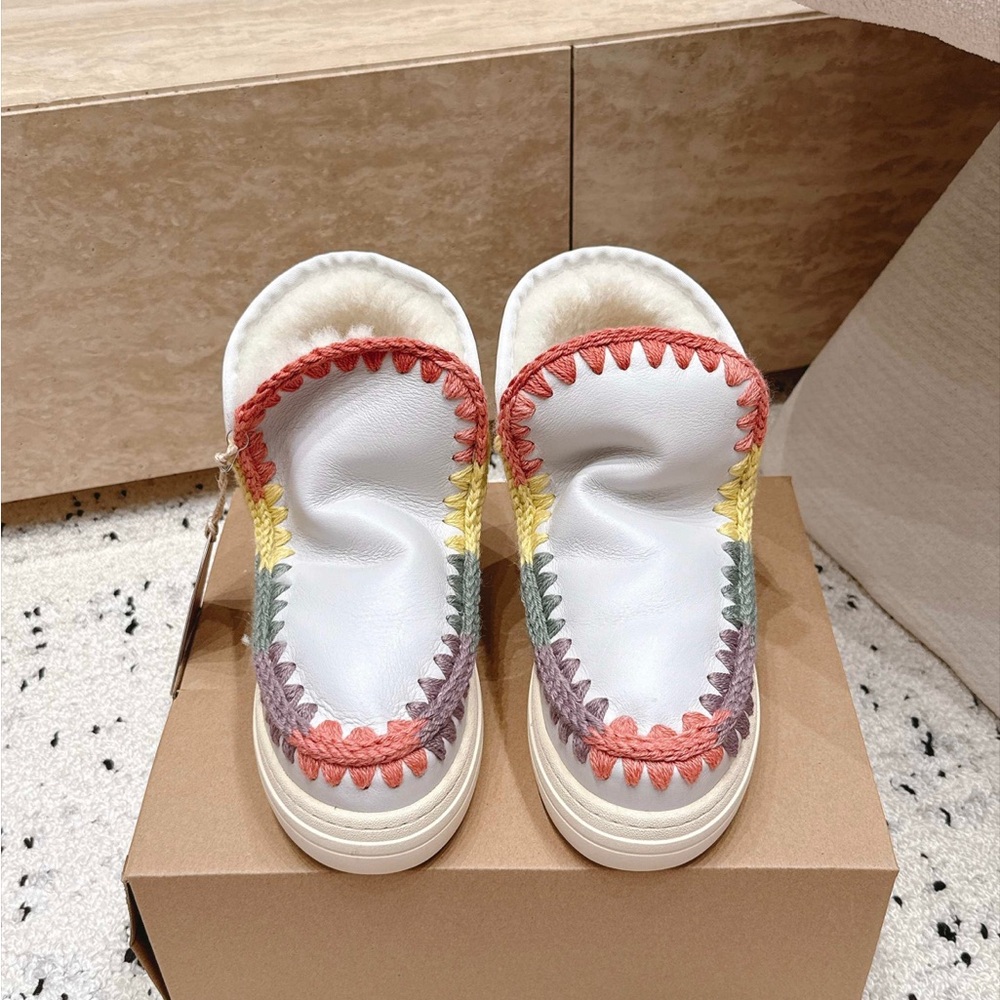 Mou White Ankle Booties with Multicolor Stitching